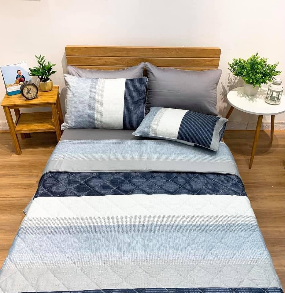 Bộ Ga Gối Vải Cotton Hàn Quốc 4 Món Nệm 20 CM