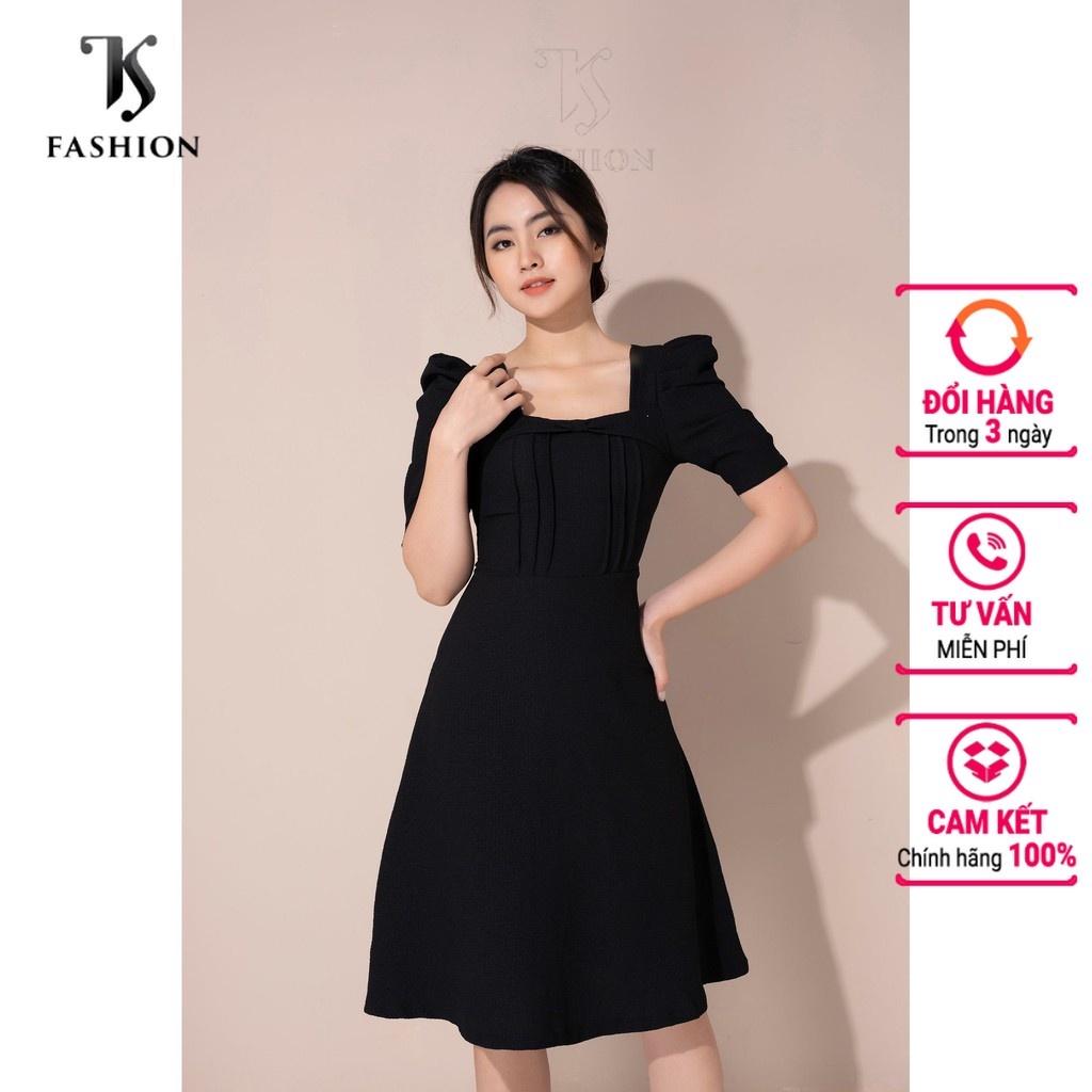 Váy tay bồng cổ vuông chi tiết gân nổi dáng xòe công sở hiện đại thiết kế TKFASHION DK897