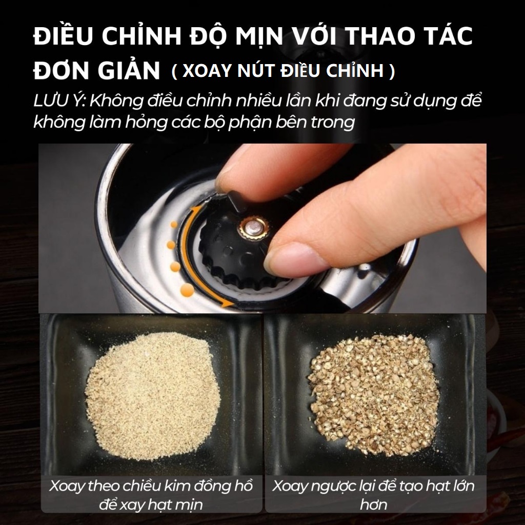 Lọ Xay Tiêu Cầm Tay , Đồ Xay Tiêu Viền Inox 304 Vặn Vừa Tay - Cối Xay Tiêu Cao Cấp Nhỏ Gọn Tiện Lợi