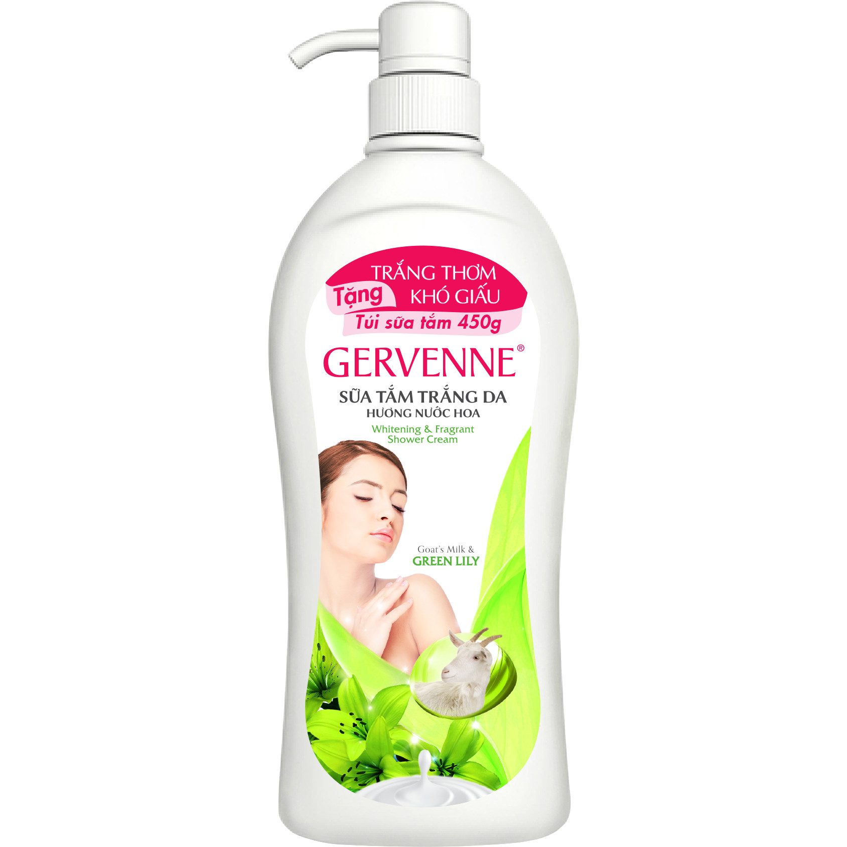 Sữa tắm trắng da hương nước hoa Gervenne Kiwi và Bạch Trà 1.2L/chai