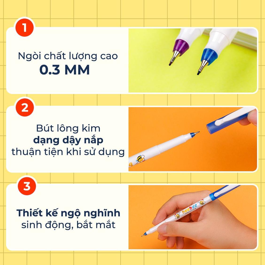 Vỉ 3 Bút Lông Kim Beebee Thiên Long - FL-04 - Màu Tím + Tặng Kèm 1 Bút Cùng Loại