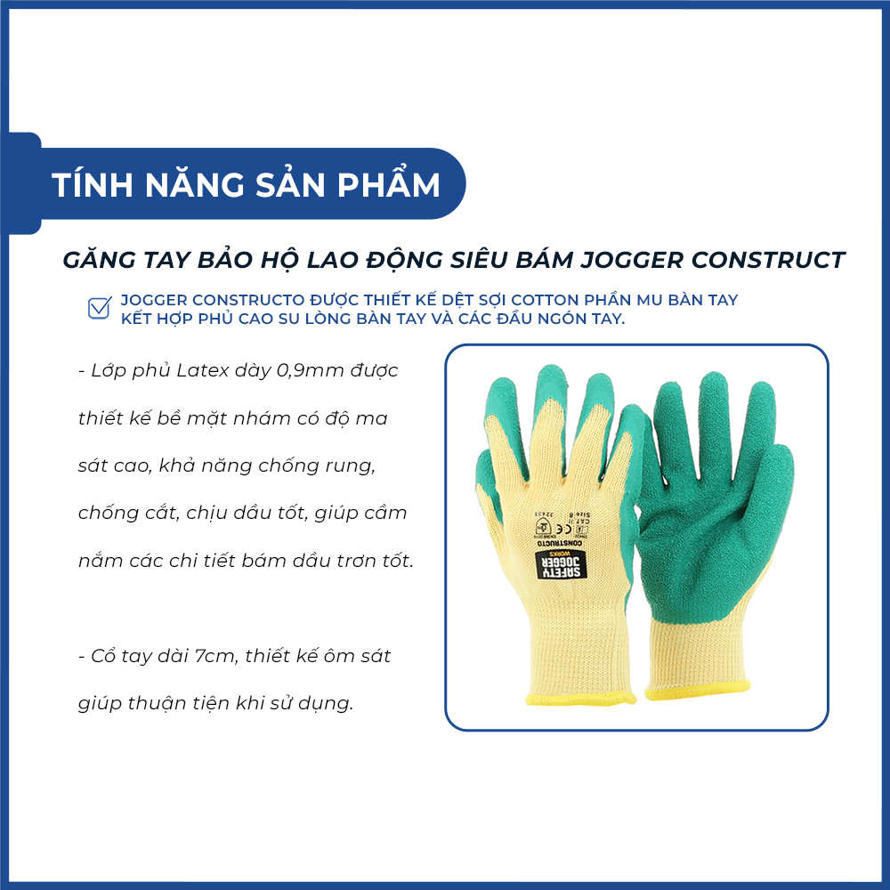 Găng tay bảo hộ Jogger Constructor phủ cao su Pu siêu bám, chắc tay, ôm tay
