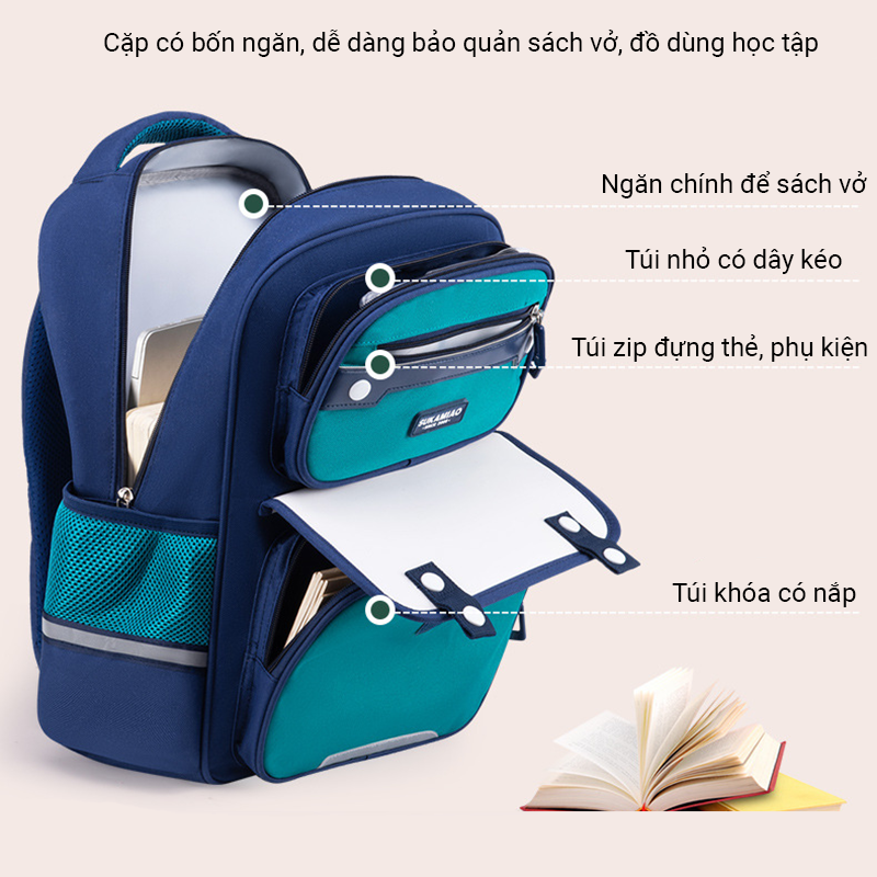 Balo học sinh cấp 1 siêu nhẹ chống gù chống nước cao cấp phong cách châu âu size 41cm -800