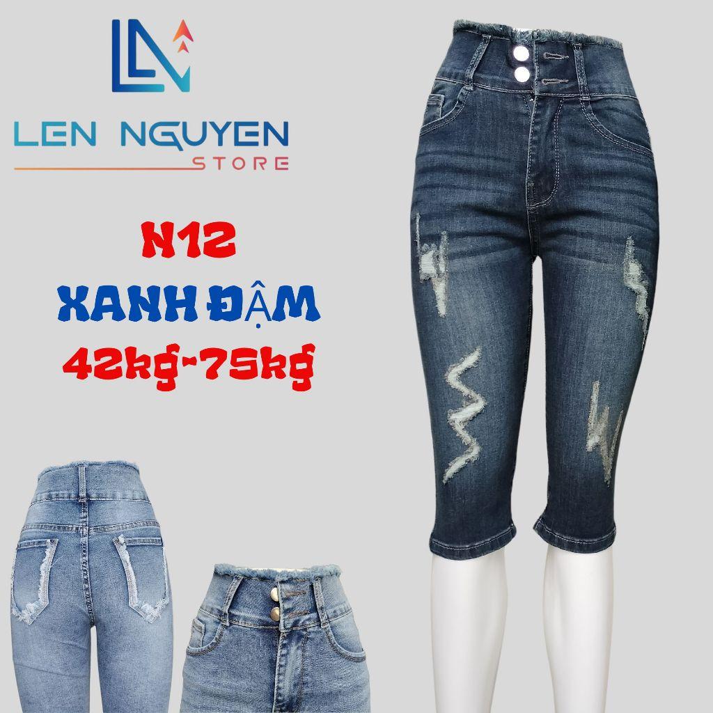 N12_Quần jean nữ, ngố 7 tất, lưng cao, quần bò nữ dáng ôm, quần rin nữ có big size, cho 42kg đến 75kg,LEN NGUYEN STORE - Xanh Nhạt