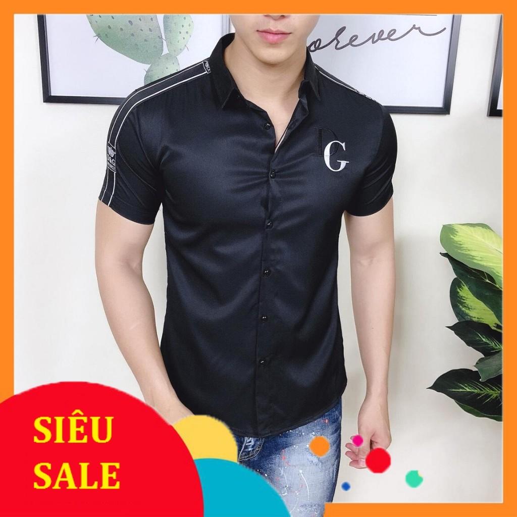 Áo Sơ Mi Nam Ngắn Tay Thêu Họa Tiết DG855 Thời Trang Chất Vải Đẹp,Cao Cấp