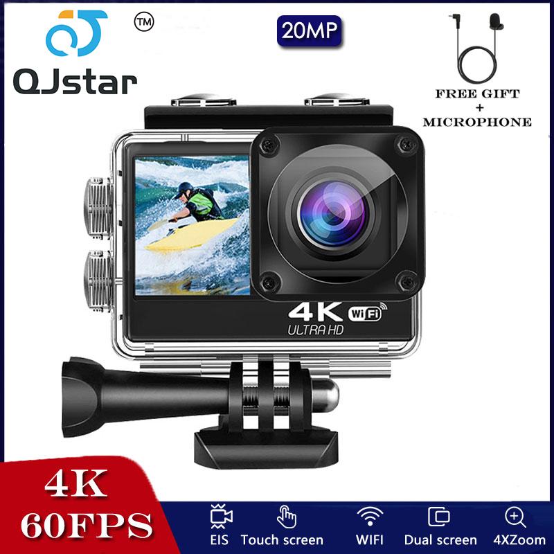 Qjstar H11 Camera hành động 4K 60fps 20MP EIS 2.0 Màn hình kép Touch LCD WiFi WaterProof Control Control