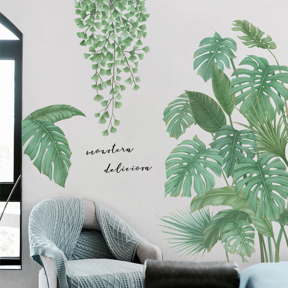 Decal dán tường lá cây nhiệt đới trang trí tươi mát