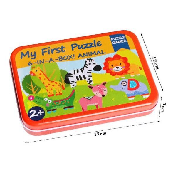 Ghép hình puzzle hộp sắt loại 2- 3- 4- 5- 6 mảnh gỗ loại đẹp GH6M