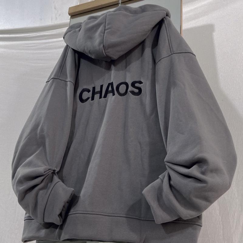(có sẵn) Áo Khoác Dây Kéo chữ thêu form rộng CHAOS unisex (nam nữ mặc được