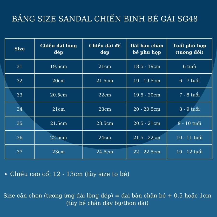 Sandal chiến binh cho bé gái 6 - 12 tuổi cổ cao sành điệu êm nhẹ đi tiệc biểu diễn thời trang SG48