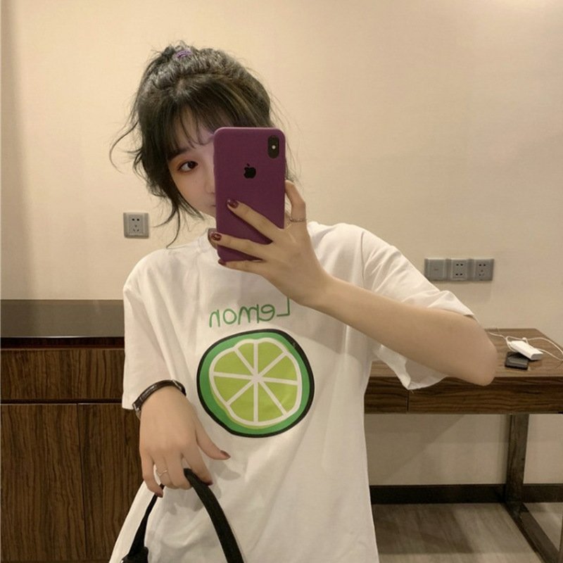 Áo phông tay lỡ chất cotton họa tiết xinh xắn