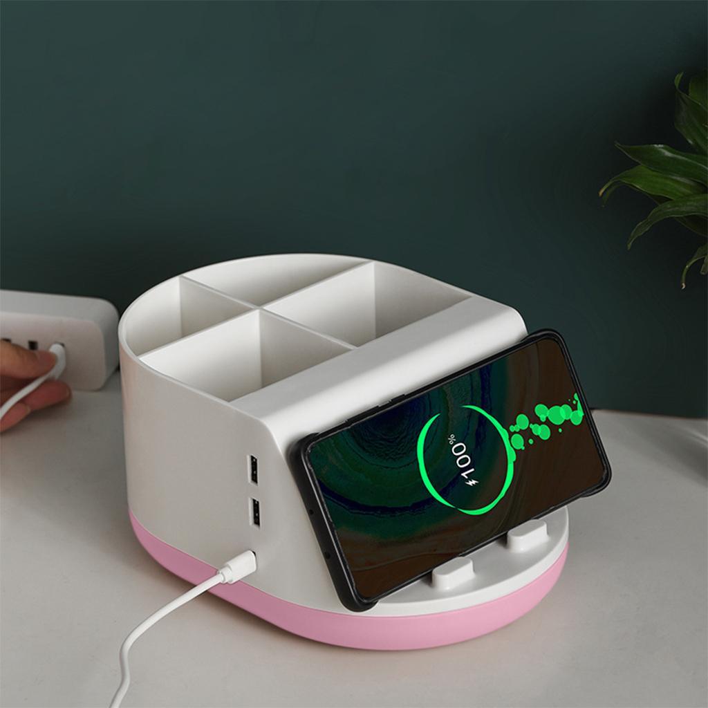Makeup Storage Holder Phone Charging Station Stationery Organizer Blue