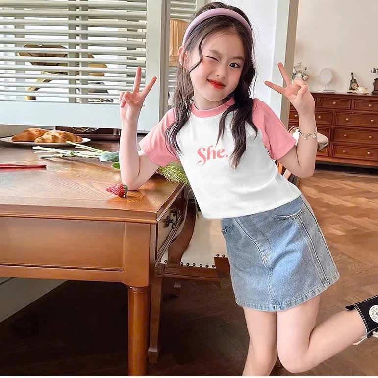 ÁO THUN BÉ GÁI CROPTOP NGẮN TAY IN HÌNH DỄ THƯƠNG TỪ 12-45KG DÀNH CHO BÉ GÁI