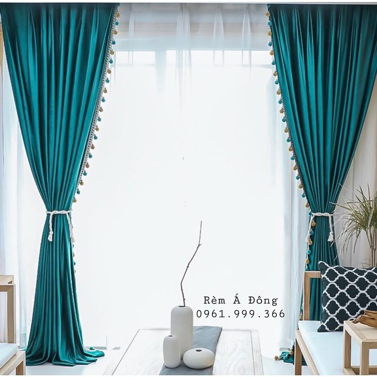 HN_Rèm cửa nhung tuyết màu xanh cổ vịt sang chảnh - Cao cố định 2.0m