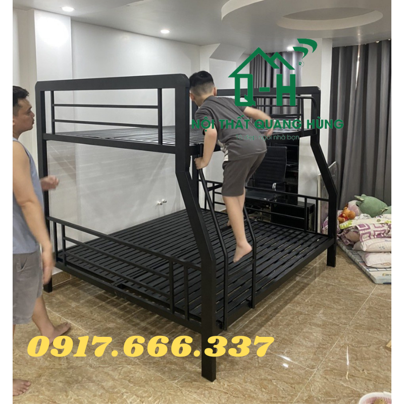 GIƯỜNG TẦNG HỘP VUÔNG TẦNG TRÊN 1M4 TẦNG DƯỚI 1M6 CAO CẤP DÀNH CHO GIA ĐÌNH - MÀU ĐEN