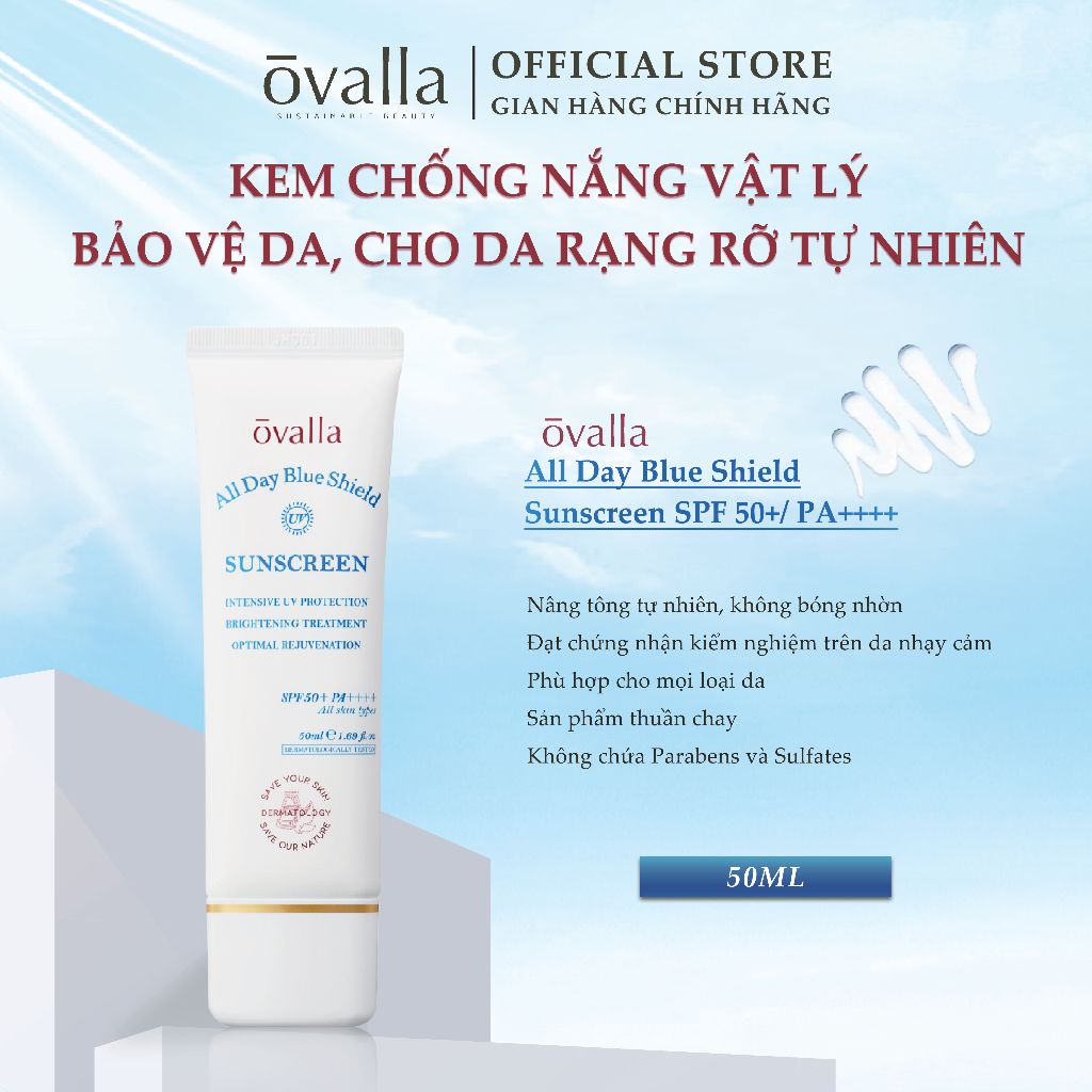 Kem Chống Nắng Dưỡng Da OVALLA Bảo Vệ Toàn Diện Giúp Nâng Tông Da SPF50+/PA++++ (Tuýp 50ml)