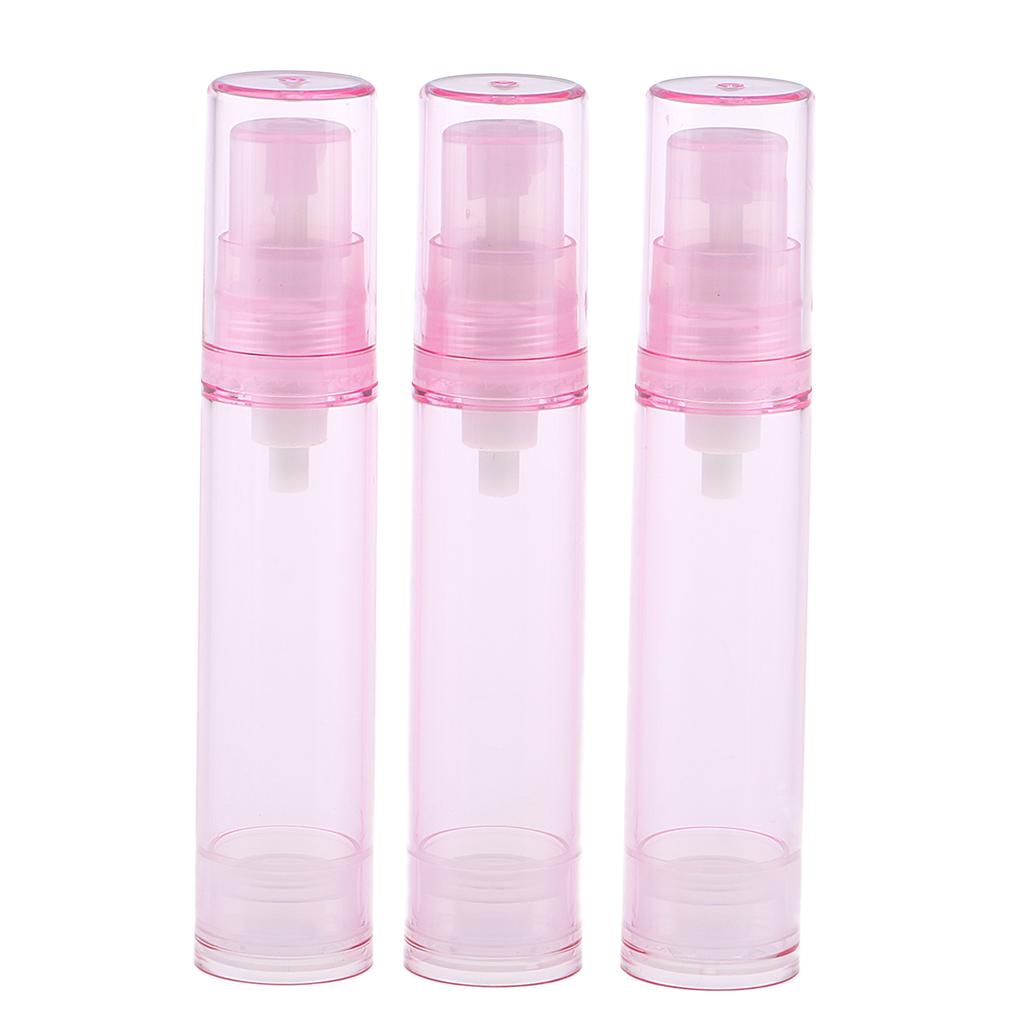 3Pcs 10ml Empty Airless Pump Bottles Refillable Cosmetic Containers Pink