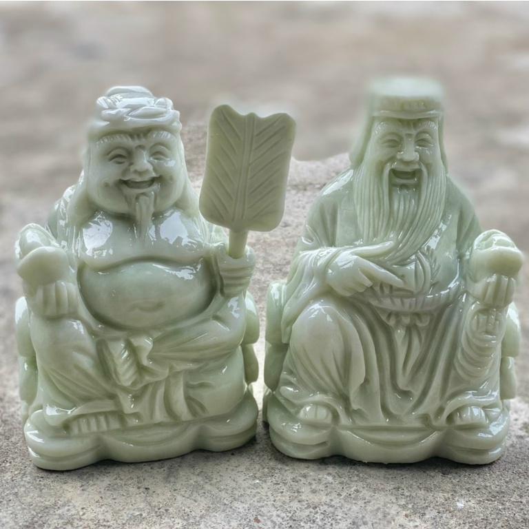 Thần Tài Thổ Địa Đá Trắng Xanh Thái Nguyên - Cao 15cm & 20cm