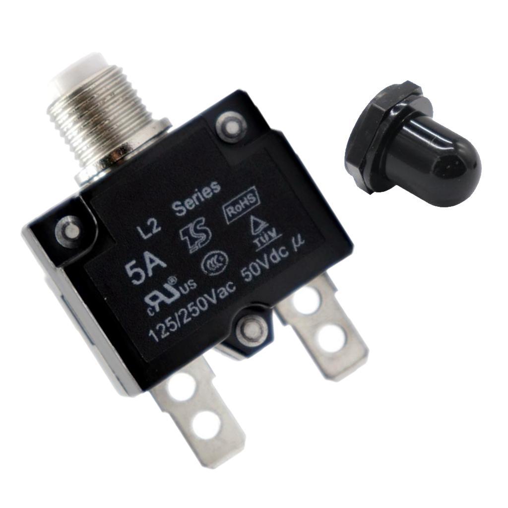 5x Circuit Breaker 5AMP Push Button Resettable Thermal Panel Mount with Black