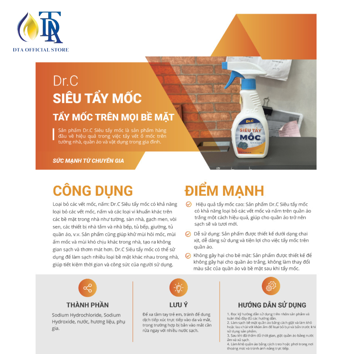 Tẩy Mốc Quần Áo,Tẩy Mốc Tường,Tẩy Mốc Gioăng Cao Su Máy Giặt,Tẩy Mốc Nệm Gối Siêu Sạch,Tẩy Khe Cửa Ố Đen Dr.C 300ml