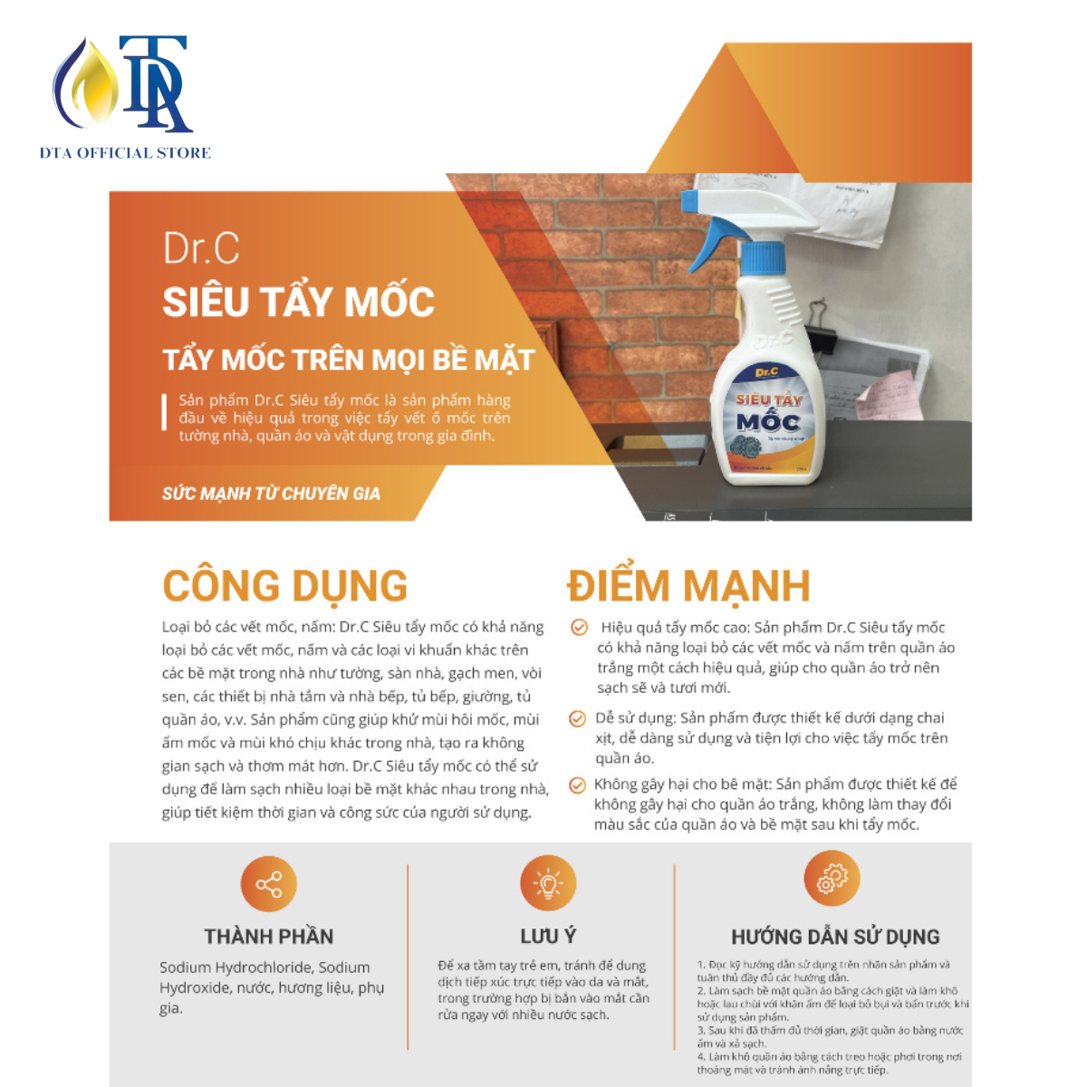 Siêu Tẩy Mốc,Tẩy Mốc Áo Quần,Tường Nhà,Khe Cửa Ố Đen,Gioăng Cao Su Máy Giặt,Chăn,Ga,Nệm Gối Dr.C 300ml