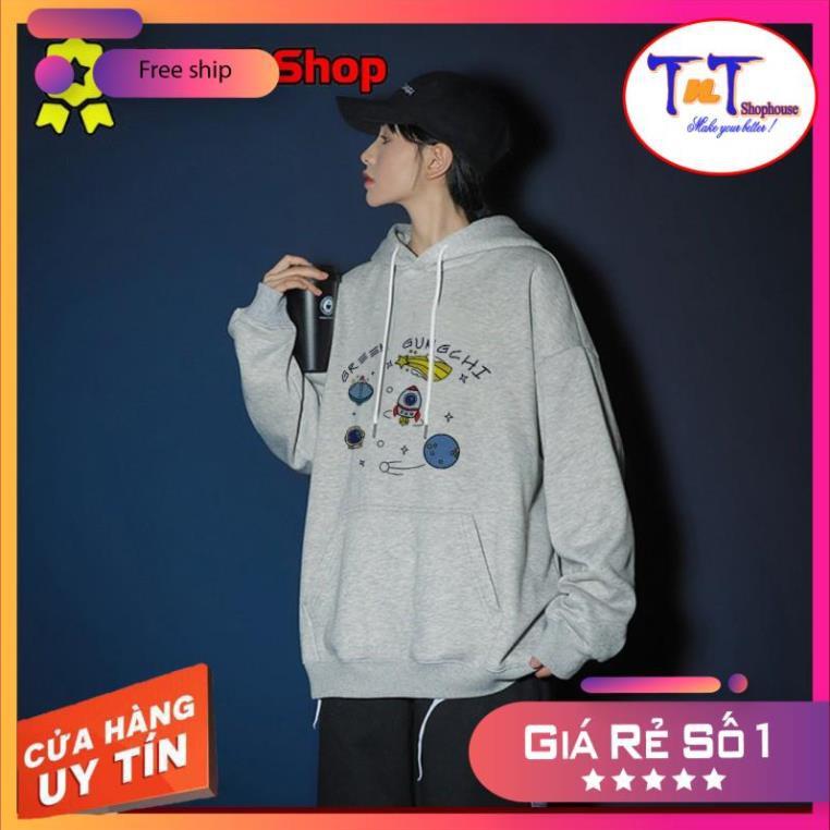 HDI15 Áo khoác nỉ Hoodie Trơn In Vũ Trụ Green Gungchi kiểu dáng Hàn Quốc năng động, form unisex nam và nữ
