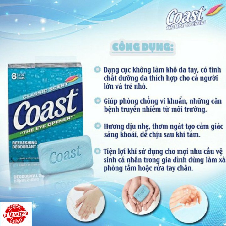 Lốc 8 cục xà phòng COAST 113g/cục - Nhập khẩu Mỹ