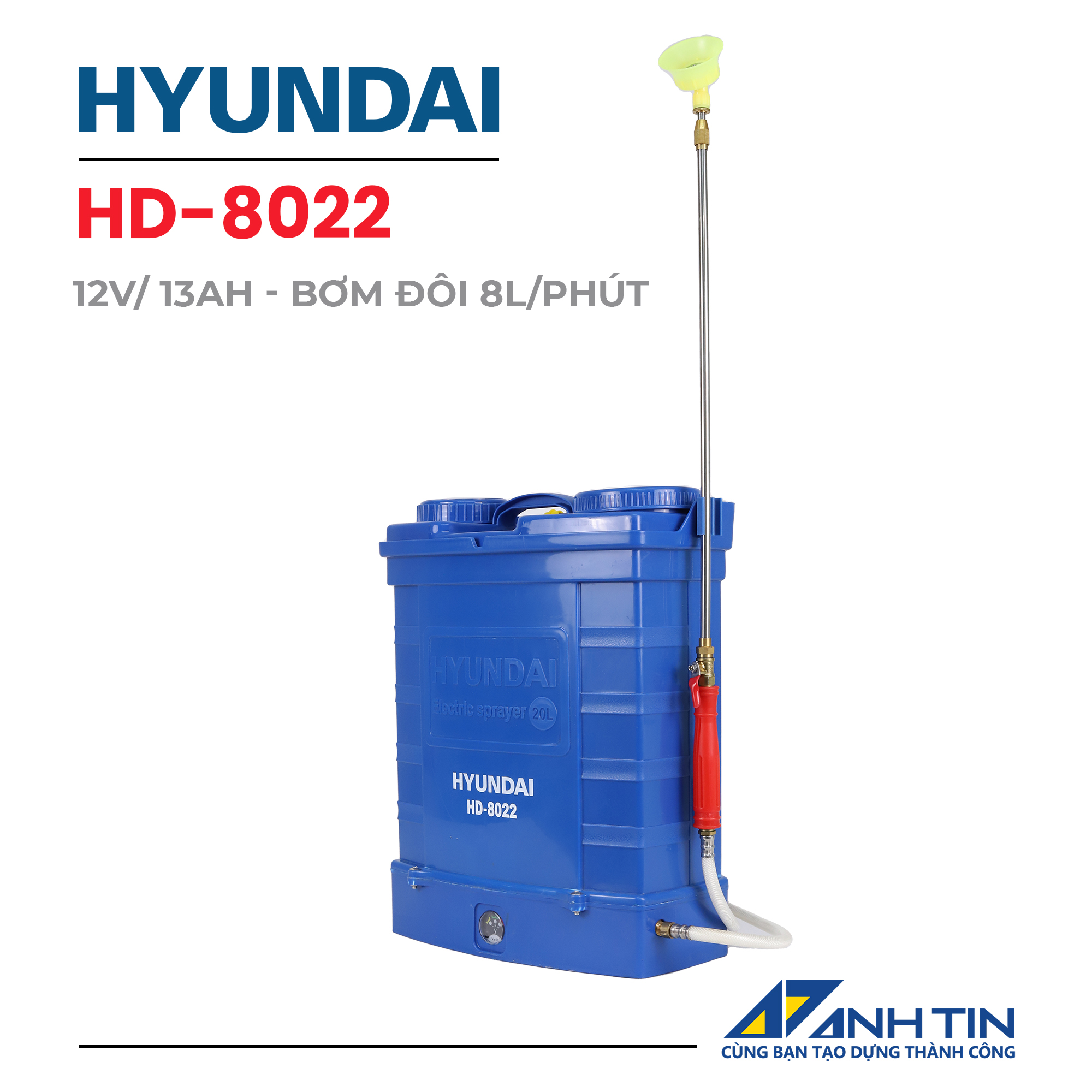 Bình xịt điện HYUNDAI HD-8022 (20L, 12AH, bơm đôi)