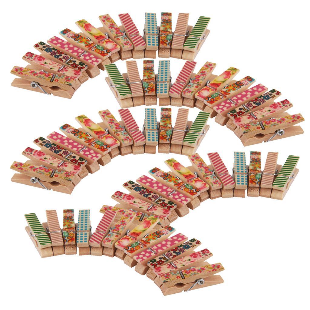 100x 35mm Assorted Painted Wooden Mini Craft Peg Clothespin for Card Making