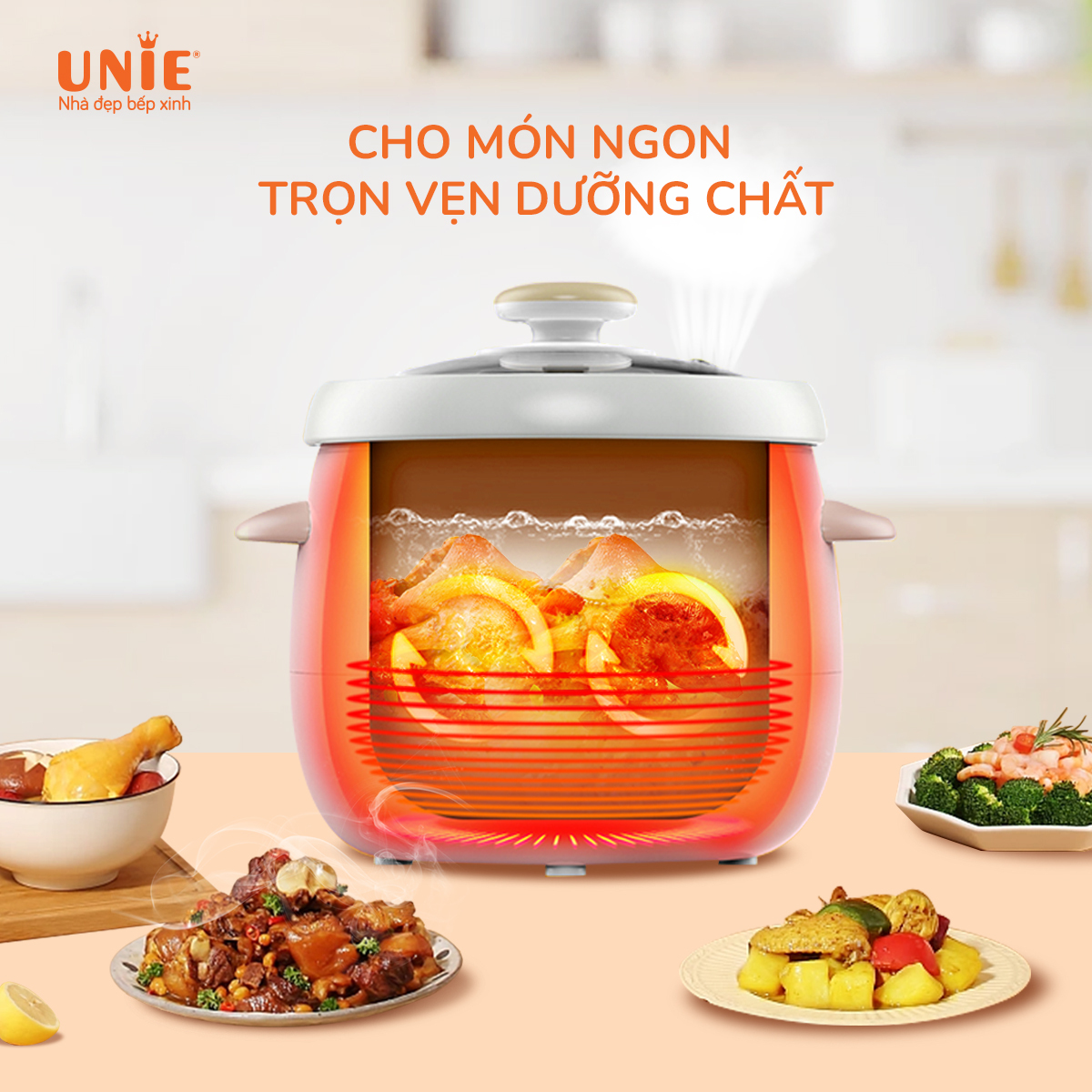 Nồi Chưng Yến, Nồi Nấu Cháo, Nồi Tiềm Thuốc Bắc UNIE USC10W Sử Dụng Tiếng Việt Dung Tích 1 Lít Công Suất 300 W - Hàng Chính Hãng