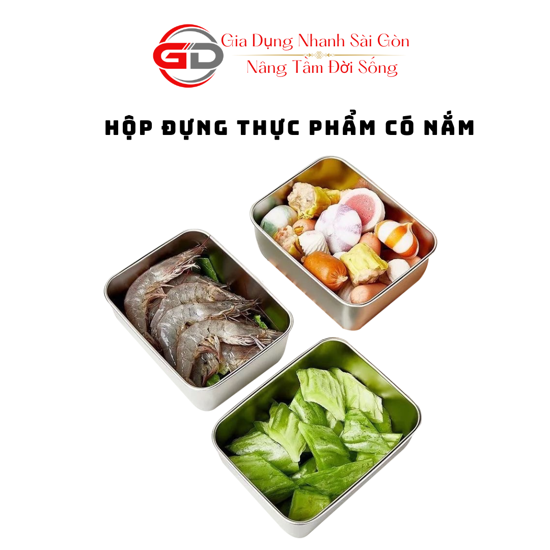 Hộp đựng thực phẩm tủ lạnh combo 5 hộp inox kèm nắp đậy nhựa size 13,5 x 5.8 x 10,5cm