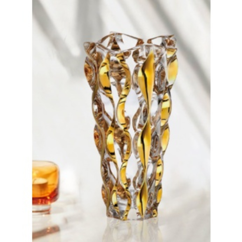 Lọ Hoa Pha Lê Bohemia Samba Mạ Vàng, Lọ Cắm Hoa Đẹp, Bình Cắm Hoa Thủy Tinh Cao Cấp, Cao 30.5cm, Nhập Đức