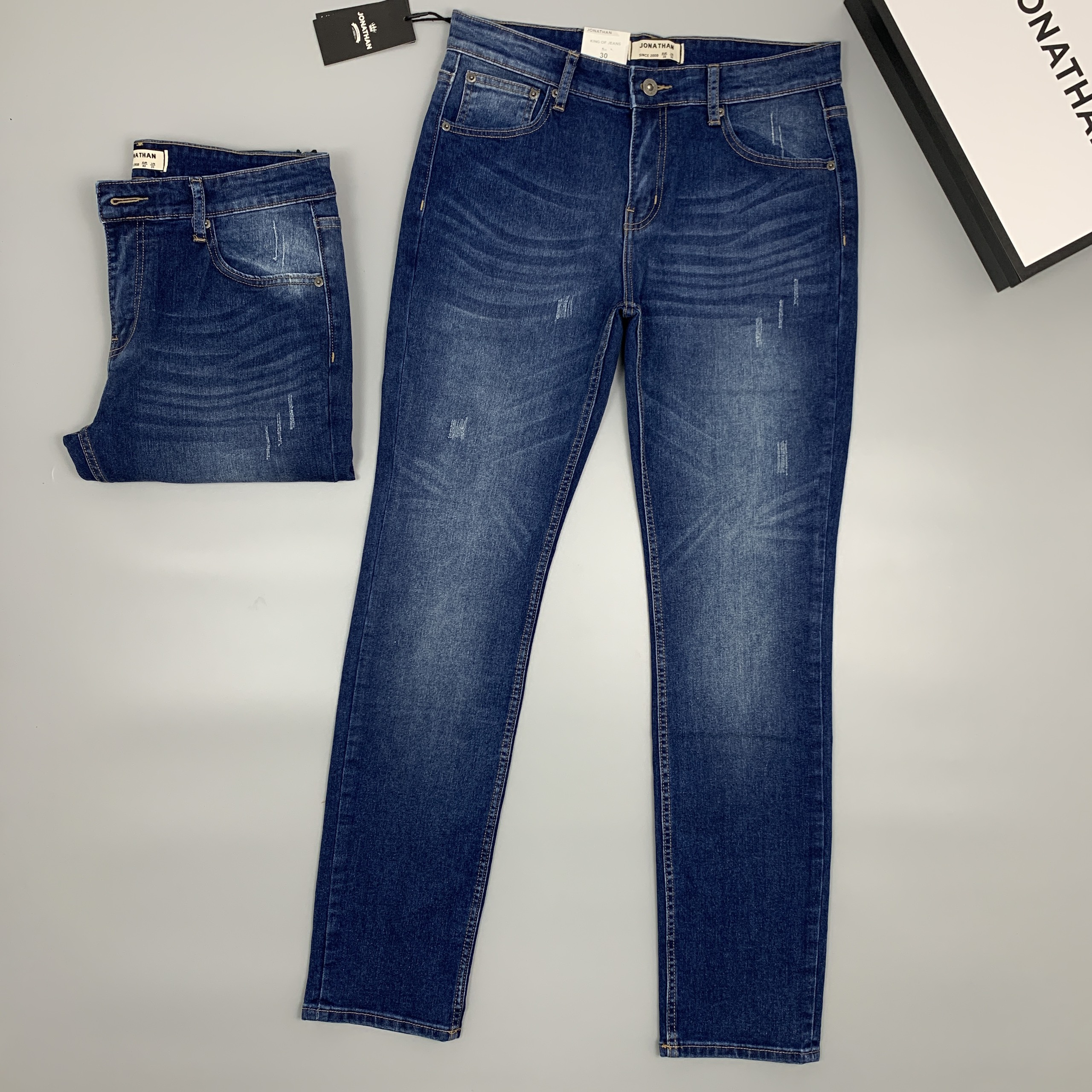 Quần jean nam xanh biển JONATHAN QJ058 vải denim cao cấp co giãn nhẹ 4 chiều, form dáng chuẩn đẹp, trẻ trung, hottrend