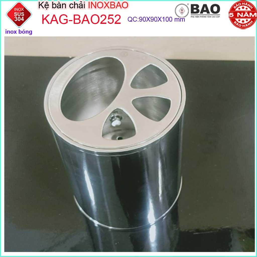 Kệ bàn chải Inox Bảo KAG-BAO252, giá để kem đánh răng đặt bàn-treo tường SUS304 bóng sáng thiết kế tuyệt đẹp sang trọng