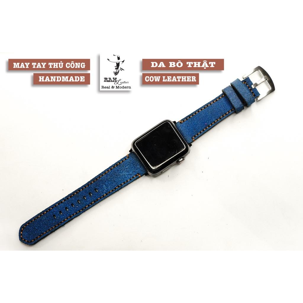 Dây đồng hồ da bò thật xanh ngọc RAM Leather 1963 cao cấp bền chắc - tặng khóa chốt và cây thay dây