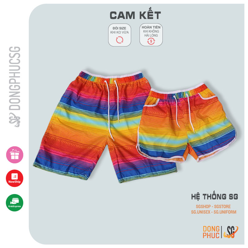 Quần đi biển nam nữ hội nhóm họa tiết nổi bật thiết kế short ngắn thoải mái vận động QDB03 | SG
