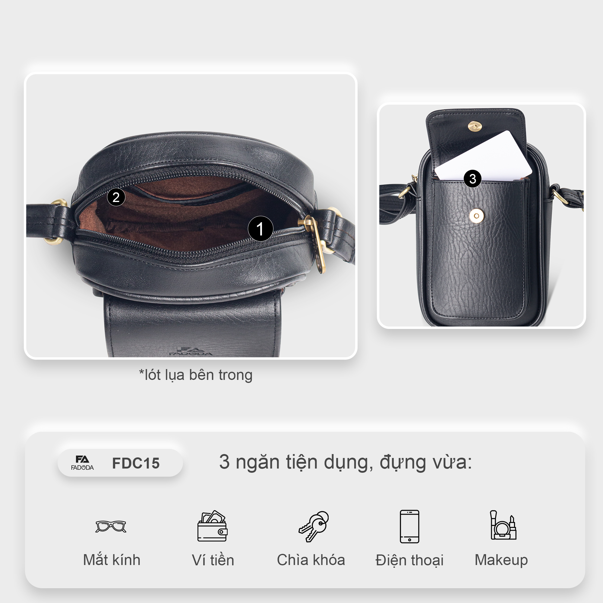 Túi đeo chéo unisex dang đứng FADODA FDC15