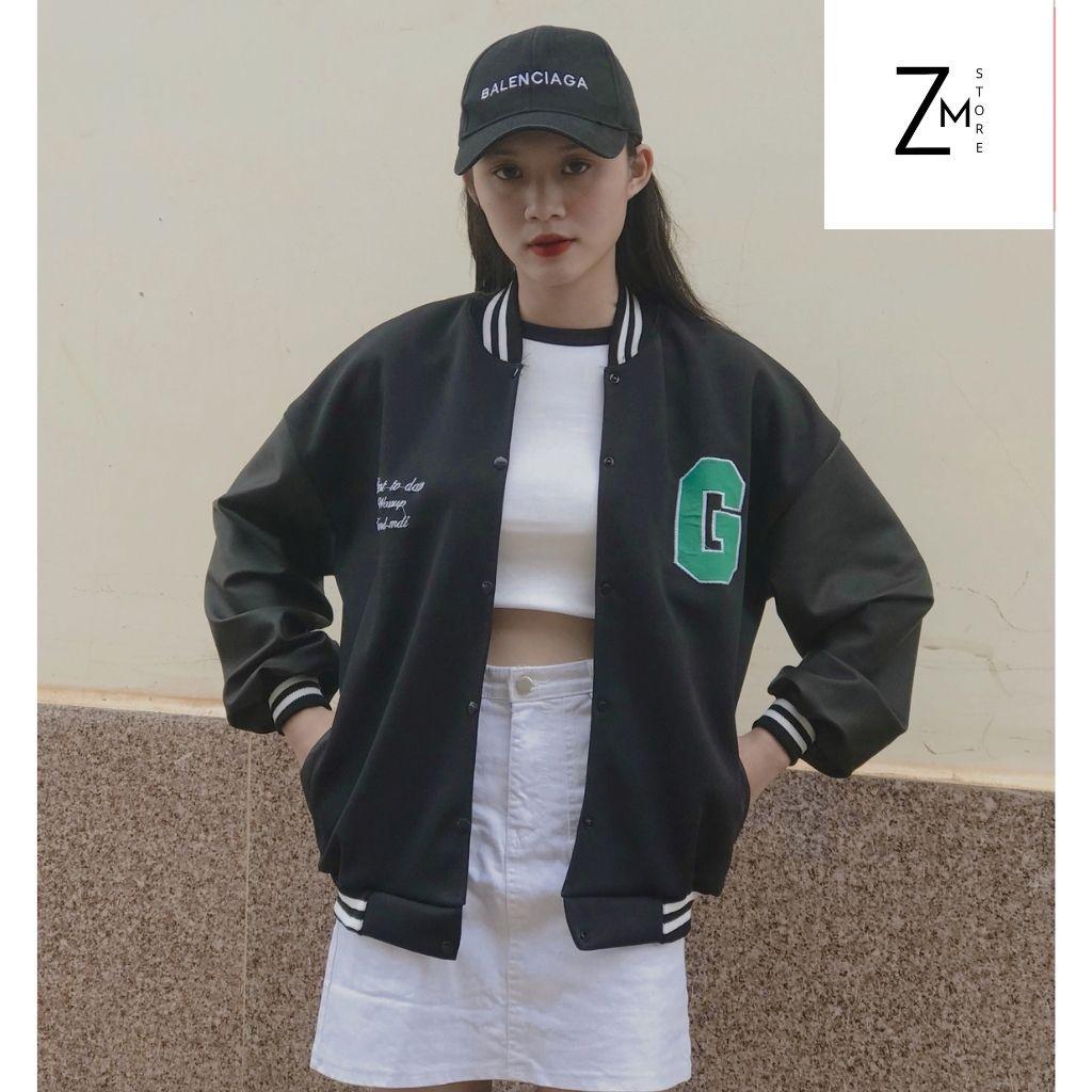 Áo Khoác Bomber Chữ G Xanh Phối Tay Da Unisex Phông Cách Trẻ Trung Năng Động Cá Tính ZMstore