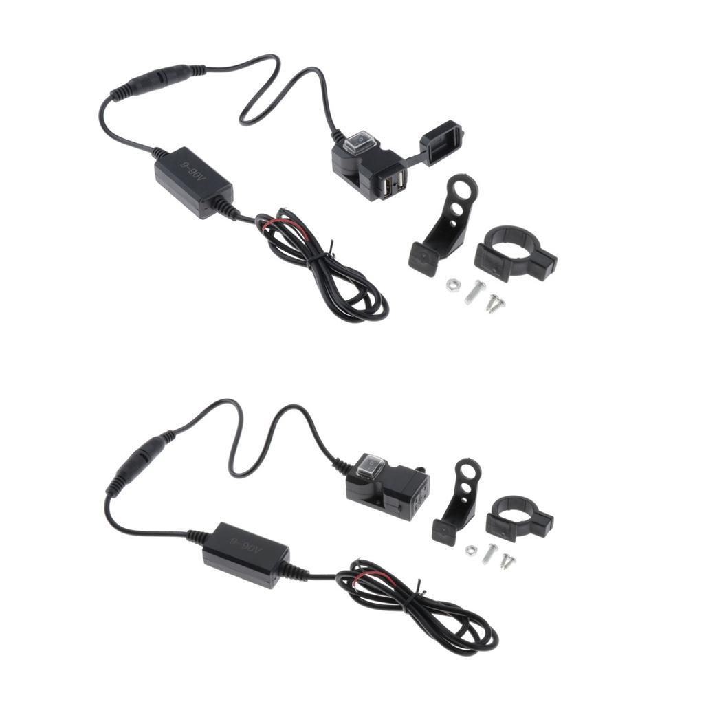 Waterproof Dual USB Handlebar Charger Socket w / Switch & Mount 9-90V