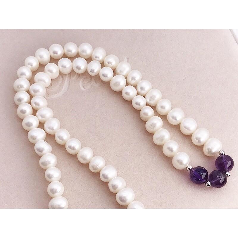 Bộ Trang Sức Trai Nước Ngọt Tự Nhiên 9 Ly Sáng Mix Đá Tím Sang Trọng - Trường Thịnh Ngọc Trai