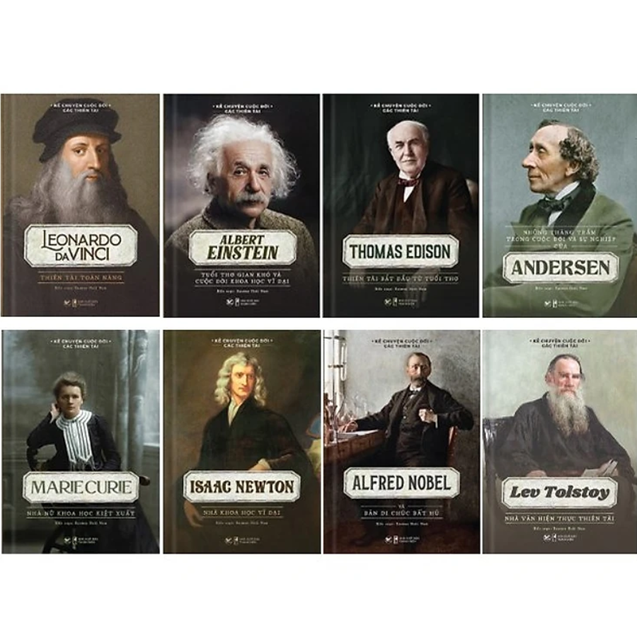 ComBo: Cuốn Sách Kể Về Cuộc Đời Của Những Thiên Tài: Elbert Einstein + Thomas Edison+ Andersen+ Leonardo Da Vinci+ Marie Curie + Lev Tolstoy+ Isaac Newton+ Alfred Nobe+ Beethoven+ Victor Hugo