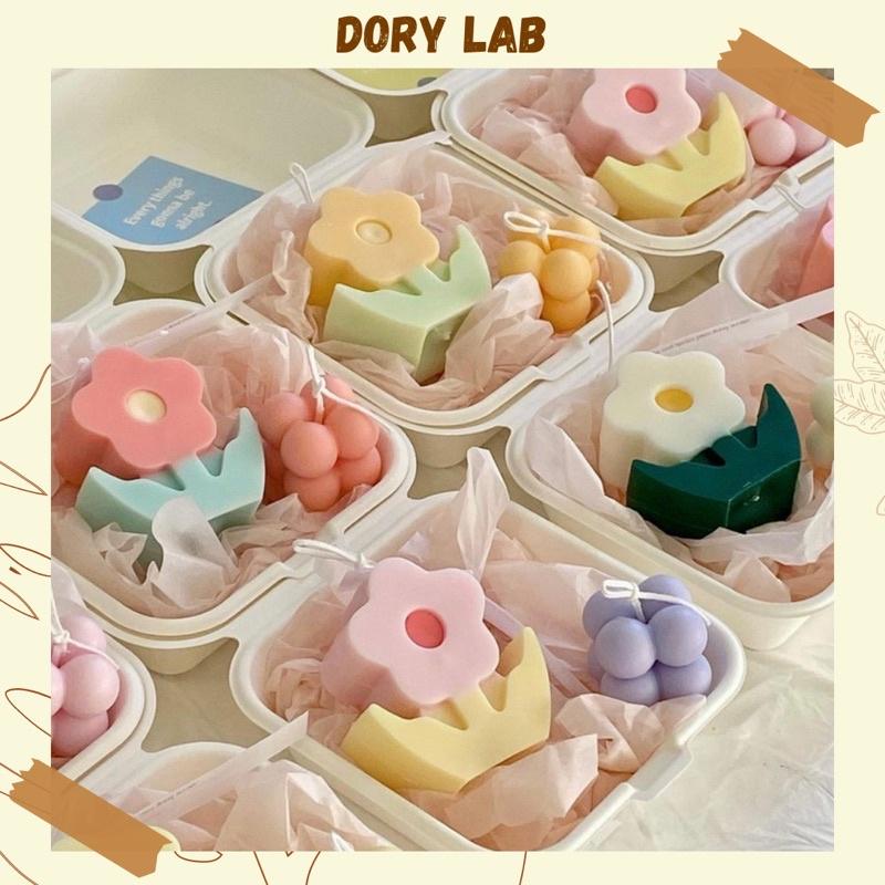 Set Hộp Quà Tặng Nến Thơm Bông Hoa Và Rubik Mini Màu Pastel Ngọt Ngào - Dory Lab