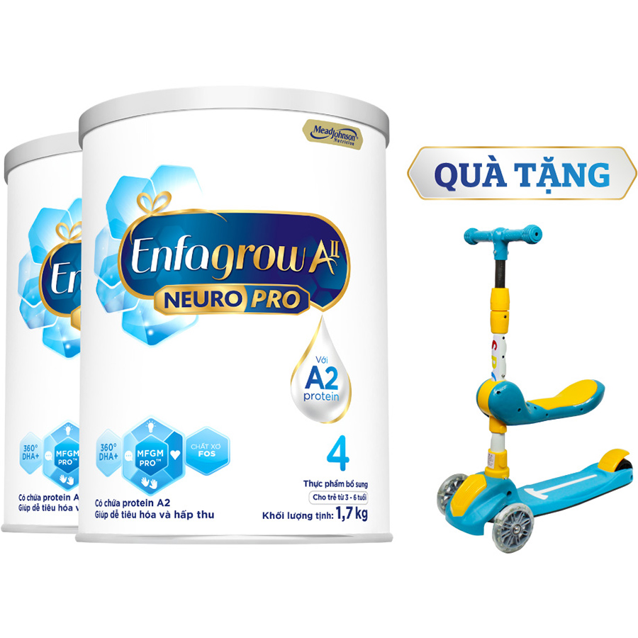 Bộ 2 lon Sữa bột Enfagrow A2 Neuro Pro 4 dành cho trẻ 3-6 tuổi - 1.7 kg - Tặng Xe scooter Silicon có đèn (Mẫu ngẫu nhiên)