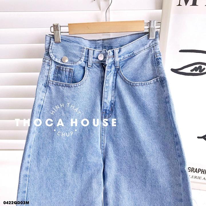 Quần jeans nữ baggy lai nấp lưng xanh đậm, nhạt THOCA HOUSE có size, thoải mái mặc đi làm, đi học cực xinh