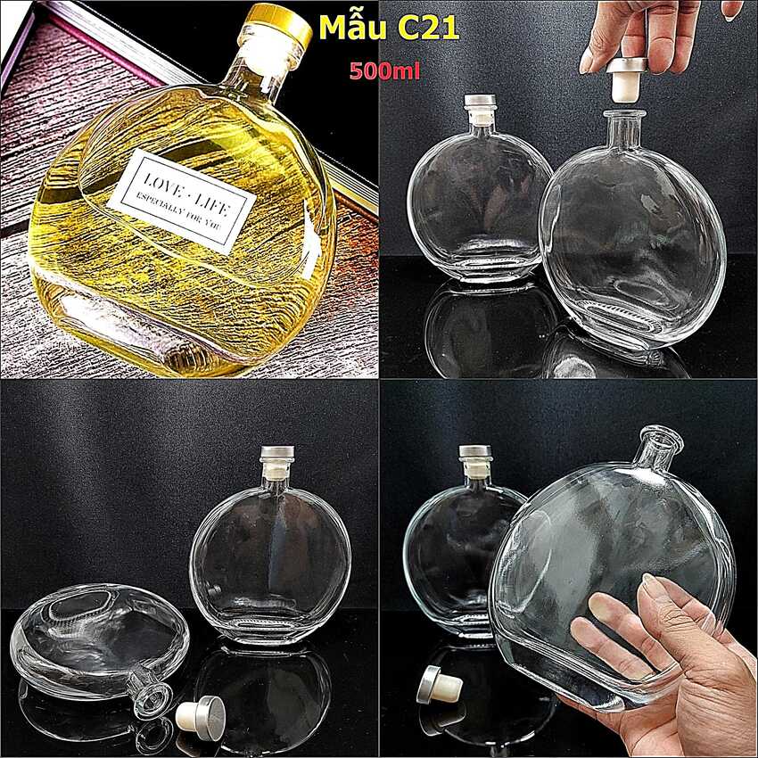 Chai Đựng Rượu Thủy Tinh 500ML cao cấp full moon nắp cao su bọc thiếc – Vỏ Chai Rượu đẹp siêu trong