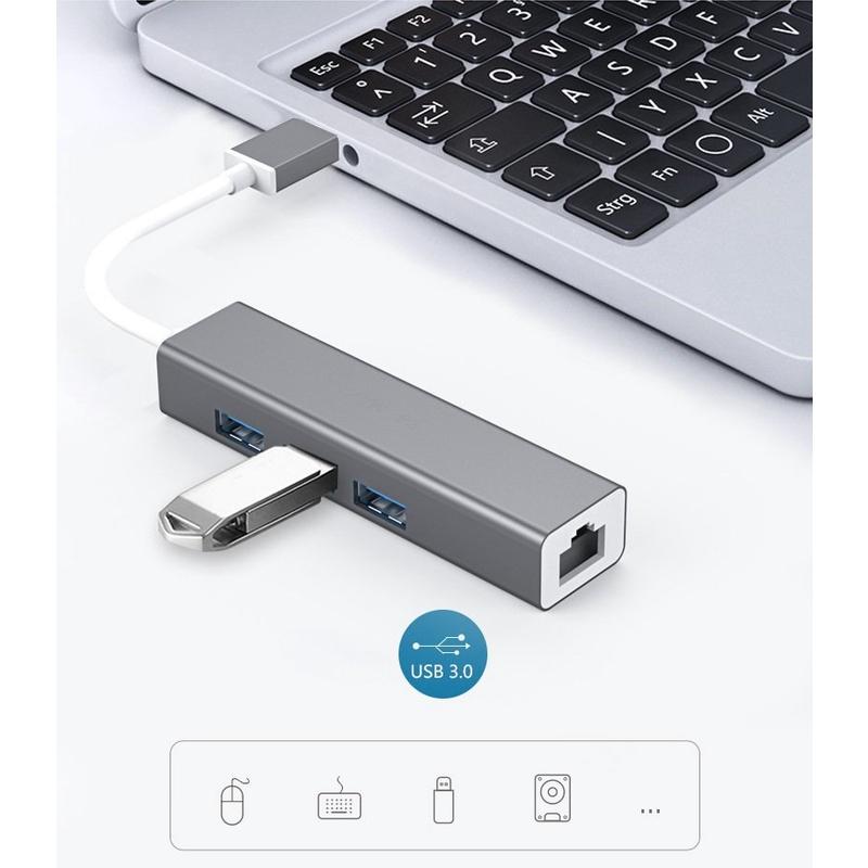 HUB chuyển đổi USB 3.0 sang LAN 1000Mbps và 3 cổng USB 3.0 vỏ nhôm