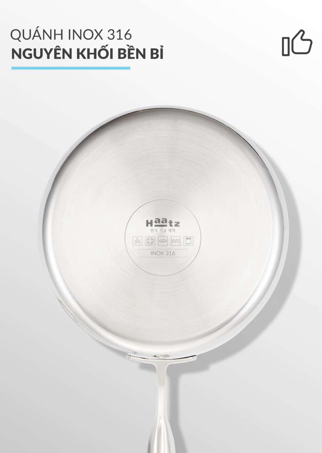 Quánh Inox316 Đúc Đáy Liền 3 Lớp Haatz CIC1250 Size 18cm - Hàng Chính Hãng Bảo Hành 5 Năm