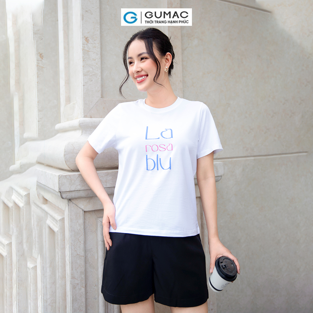Áo thun nữ tay ngắn in chữ dày dặn trẻ trung thoải mái GUMAC ATD09034
