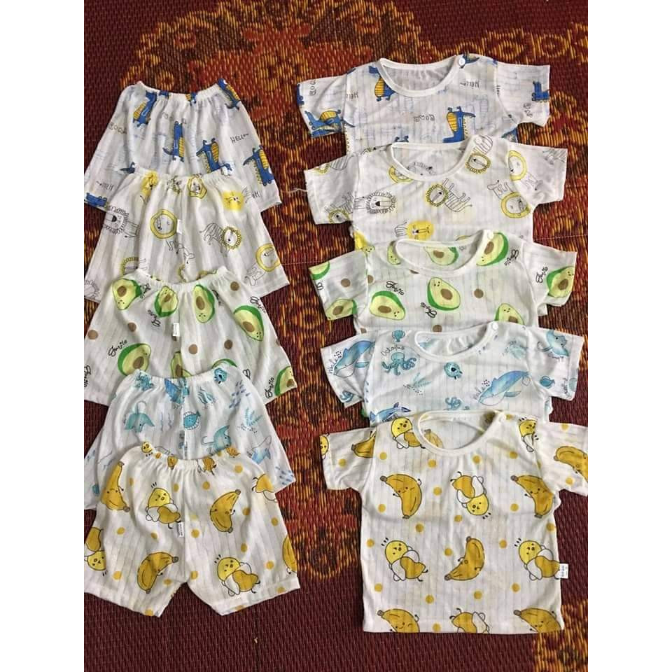 Set 5 Bộ Đồ Tay Ngắn Cotton Giấy Cho Bé Trai/Gái Từ 5-15kg (Giao màu ngẫu nhiên)