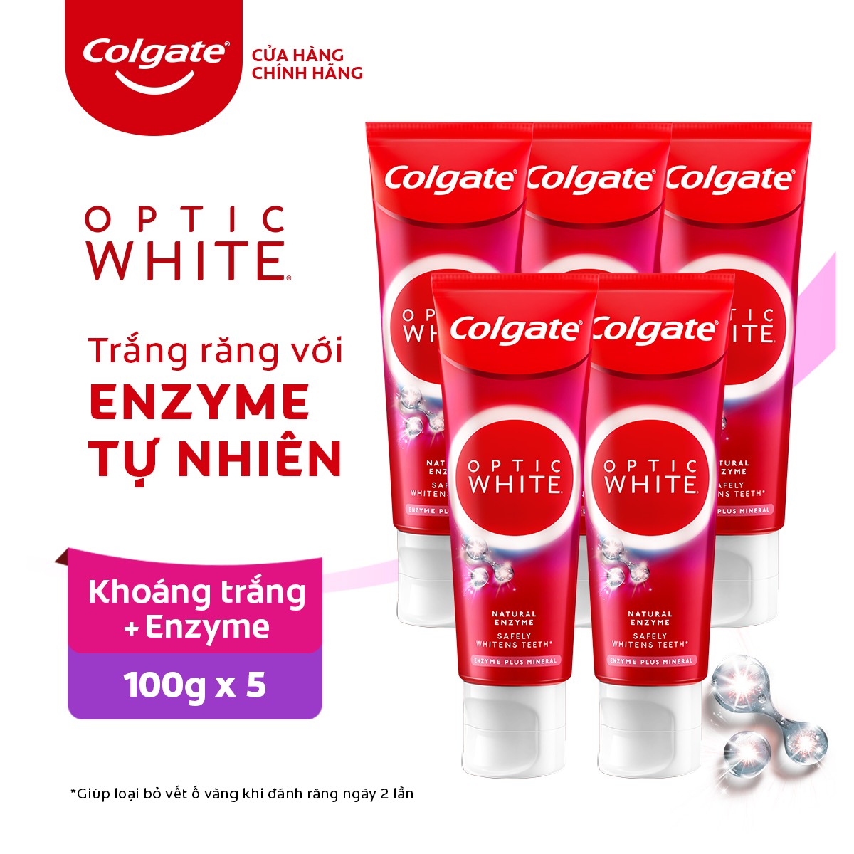 Bộ 5 Kem Đánh Răng Colgate trắng răng Enzyme Plus Mineral làm trắng răng an toàn 80g/tuýp